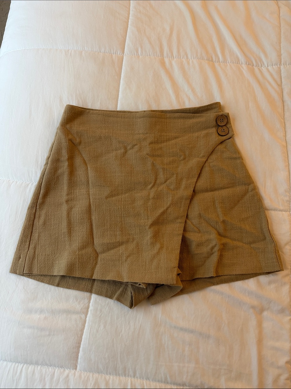 Zara Tan Wrap-Style Skort with Side Buttons